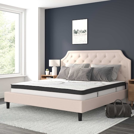 Flash Furniture King Size Beige Fabric Platform Bed with Mattress SL-BM10-4-GG